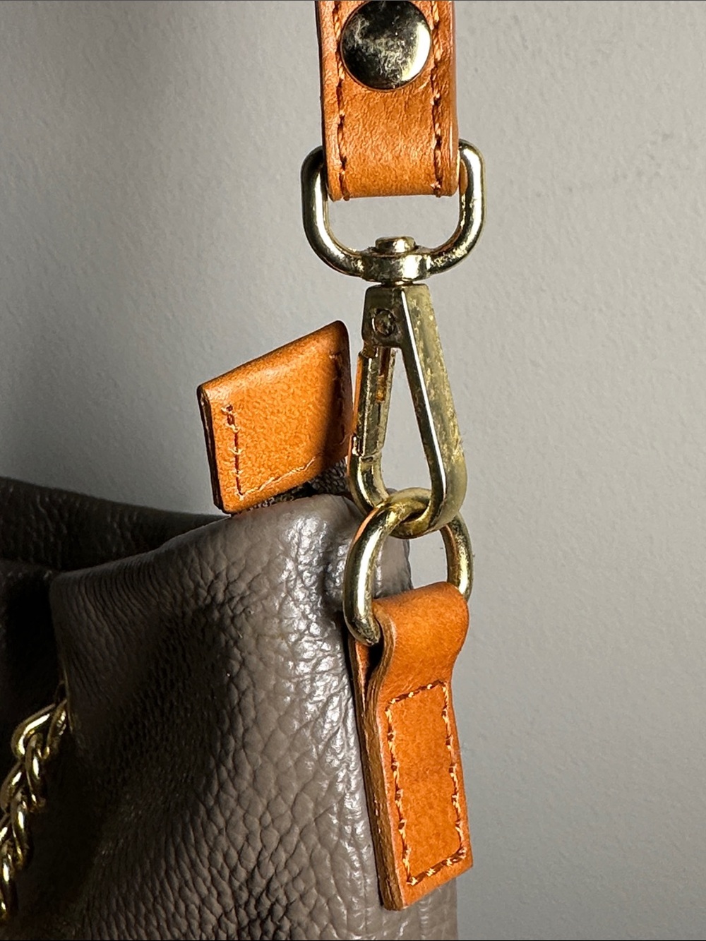 Valentina gray with brown leather Crossbody Bag Gold Hardware - Picture 6 of 10
